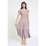Solid Flutter Sleeve Tiered Tea Length Dress | 4 Colors | S-3X