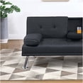thumbnail image 6 of Black Convertible Sofa Bed with Fold-Down Table and Cup Holders, Modern Upholstered Adjustable Couch for Living Room, 6 of 8