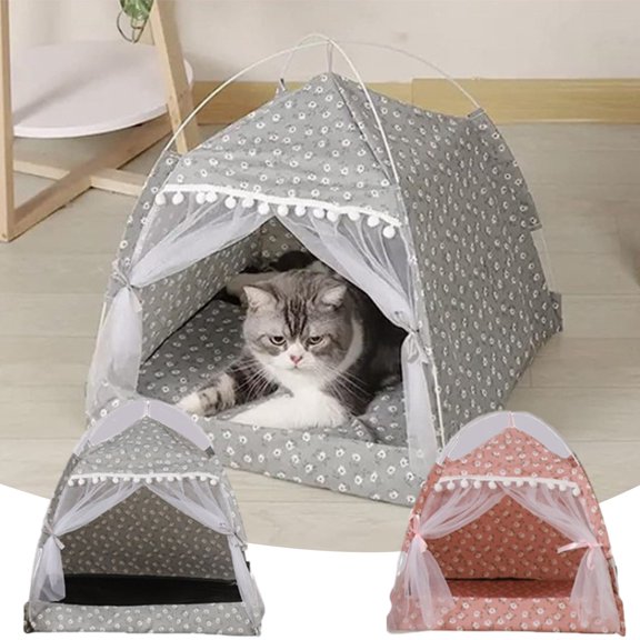 Nsxcdh Portable Pet Tent,Cave Bed,Fiberglass Nylon,Gray Pink,13x13x13in,Quick Open,Soft Cushion,Indoor Outdoor,Travel Home,Cat Dog Gifts for Women Man