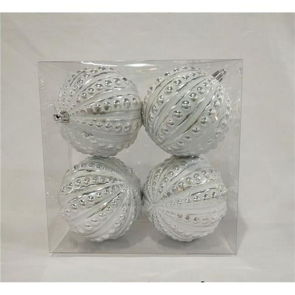 4 Pack of Silver and White Studded Ornaments