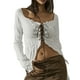 thumbnail image 2 of TRKIYQC Crop Tops para Mujer, Camiseta Irregular Texturizada con Ribete de Lechuga de Manga Larga Blanca TRKIYQC moda, 2 of 10