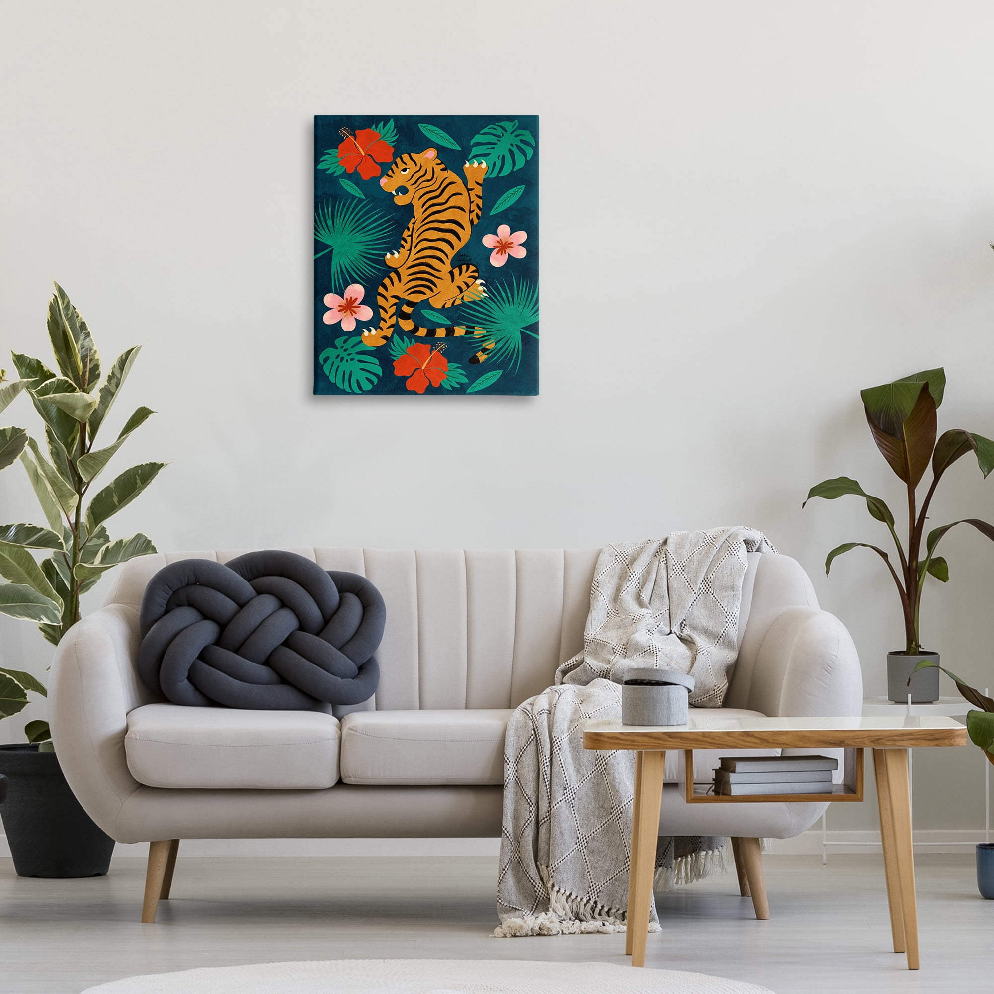 Stupell Industries Climbing Tiger Tropics Animals Painting Wrapped Canvas Art Print Wall Art, 24 x 30