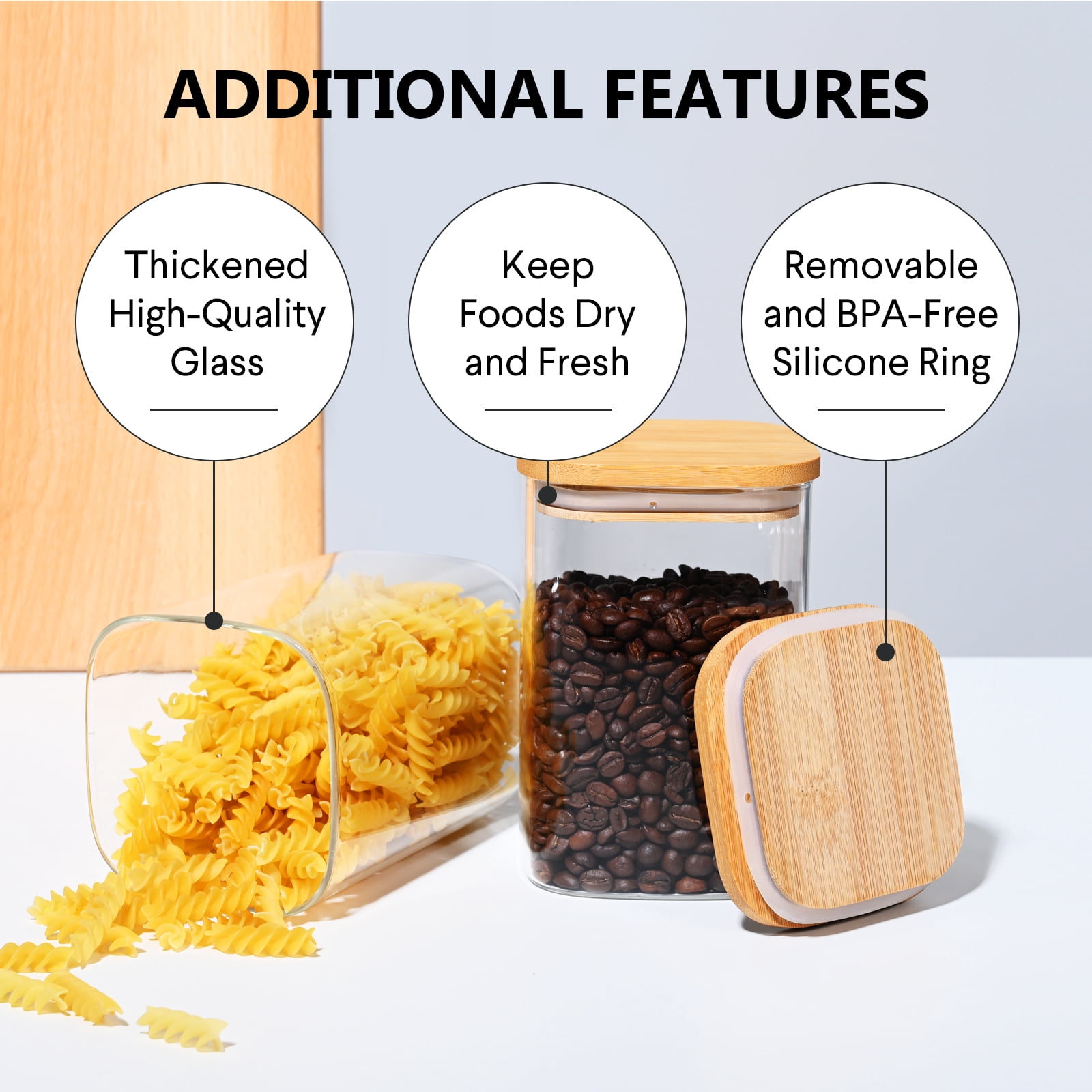 Large Glass Storage Jar, 4 Pack 40 FL OZ Glass Food Storage Containers with Bamboo Lid, Kitchen Containers Cereal Canisters Decorative Jar for Candy Snack Cookies Coffee Tea Nuts Airtight Glass Jars