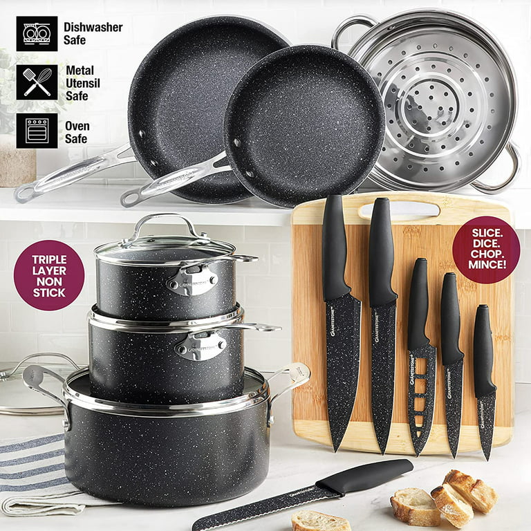 Nonstick Pots and Pans Set 11 Pcs Granite Stone Kitchen Cookware Sets black  