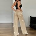 thumbnail image 6 of WULMLEO Women's Shiny Sequin Wide Leg Pants Elastic Waist Sparkly Baggy Pants Beige S, 6 of 8