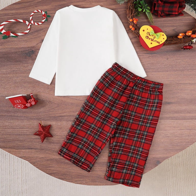 Toddler Merry Christmas Outfit Set - Plaid Sweatshirt & Pants 2-Piece Holiday Clothes