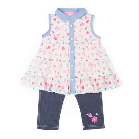 Floral Outfit Girl - Floral Printed Sleeveless Top and Legging, 2-Piece Outfit Set (Little Girls)