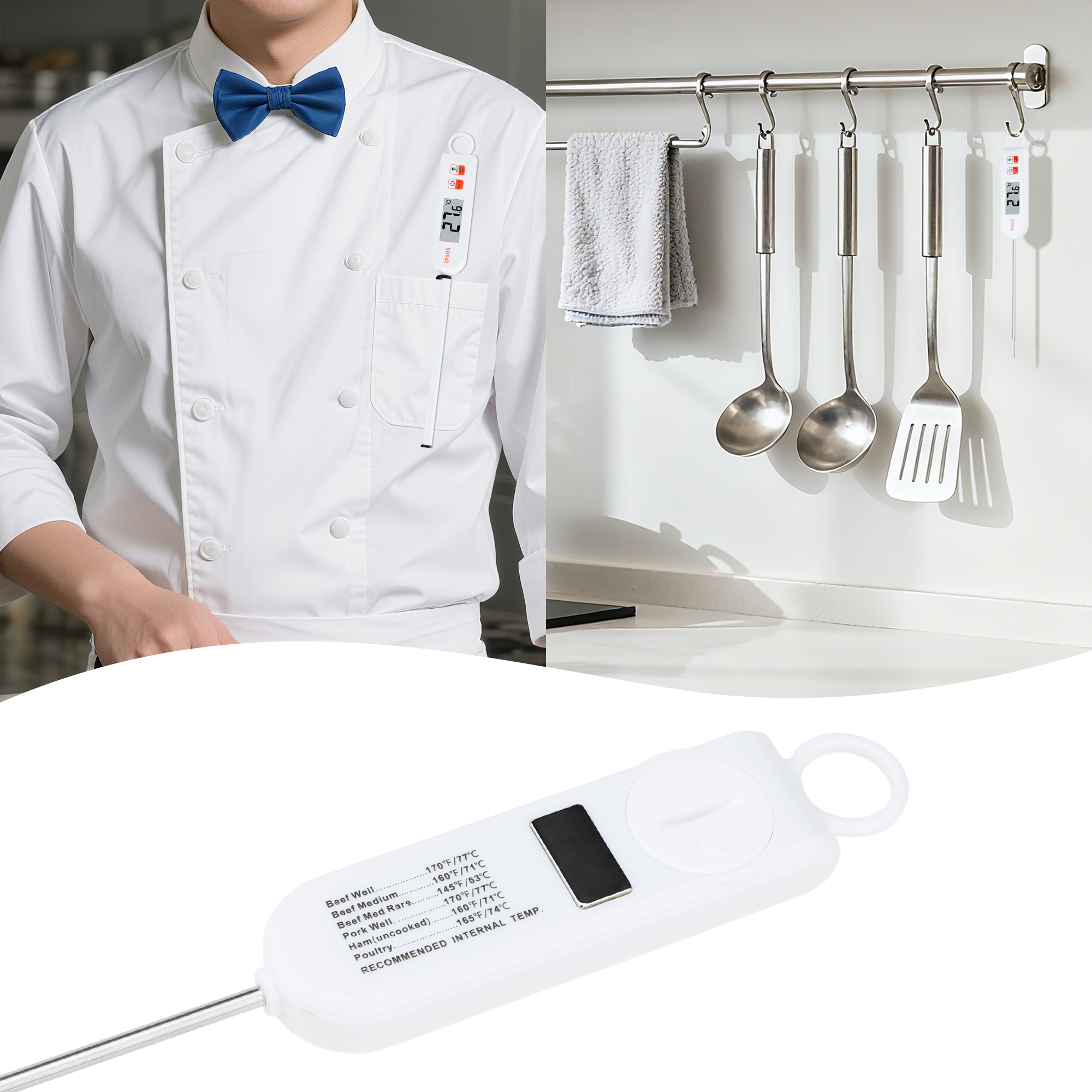 Unique Bargains Digital Instant Read Cooking Extra Long Probe Thermometer White