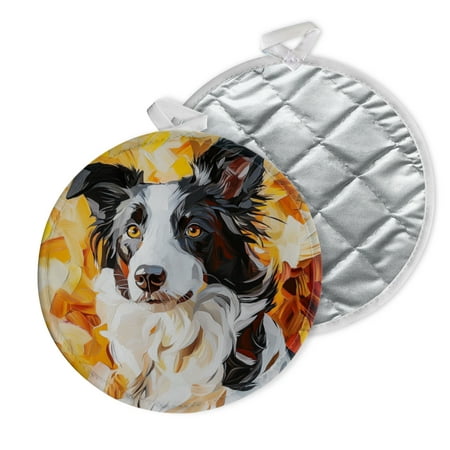 

2 PCS Pot Holders for Kitchen Potholders Sets with Hook for Oven Cooking Baking Border Collie In Brush - Stroke Style
