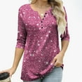 thumbnail image 5 of Enjoytime 3/4 Length Sleeve Womens Tops Vintage Print V-Neck Button Down Blouse Casual Office Work Plus Size Shirts Pink XXXL, 5 of 8