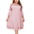 thumbnail image 2 of Uootdi Robes Formelles pour Femmes Col Rond Manches 3/4 Robes Brodées Grande Taille Robes Midi Élégantes Cadeau pour Invitée de Mariage, 2 of 7