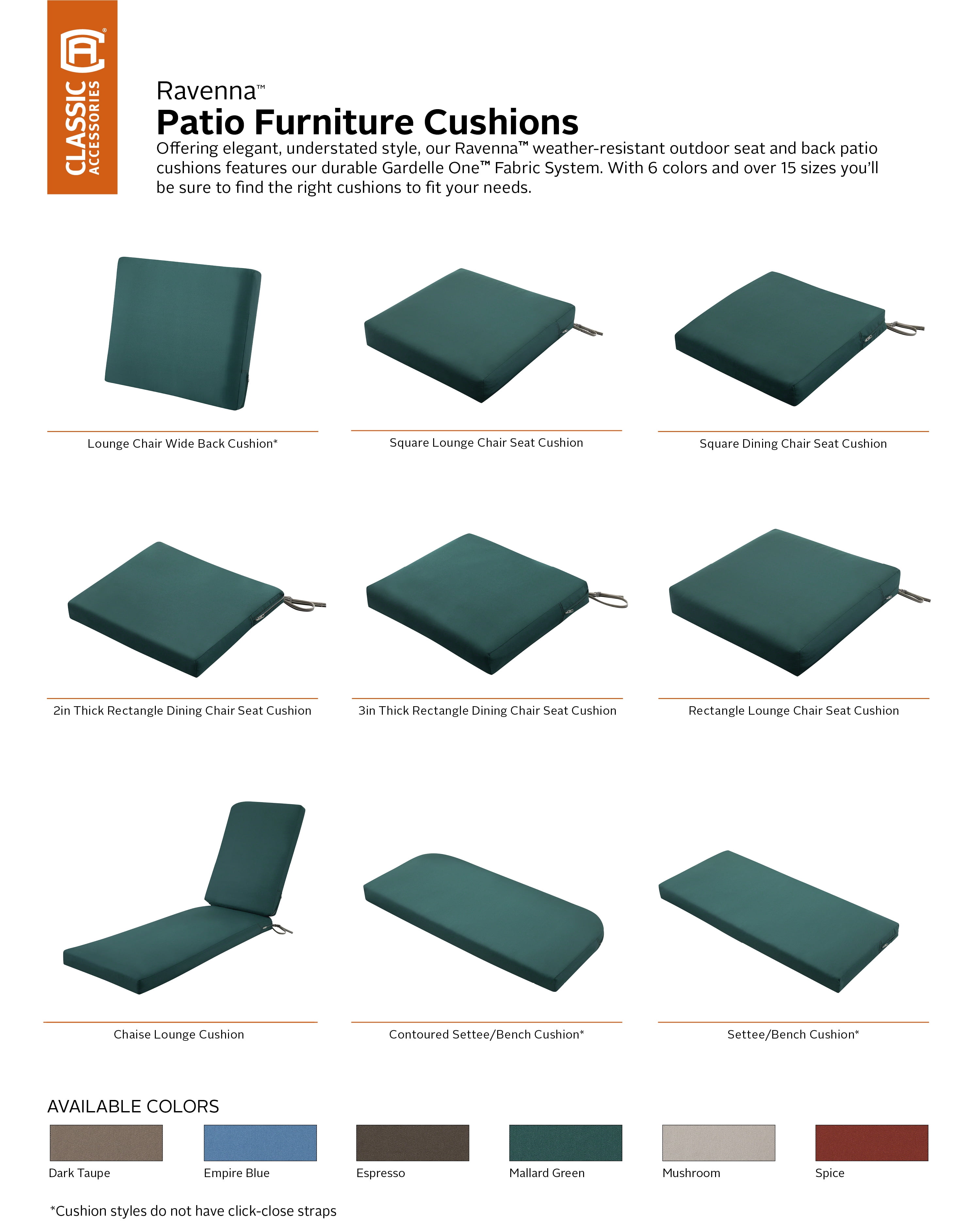 17 x 15 x 2 Spice Classic Accessories Ravenna Rectangular Patio Seat Cushion Slip Cover