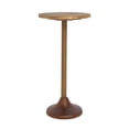 thumbnail image 3 of 11.8x11.8x24" Slender Brass Side Table with Textured Gold Top and Wooden Pedestal Base, 3 of 5
