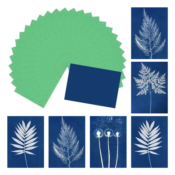 Uxcell Cyanotype Paper, 32 Sheet Sun Print Paper Kit Green Crafts Paper 8.3x5.8 Inch