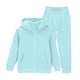 thumbnail image 4 of Chaqueta de invierno de color liso para niños, sudadera larga con capucha y cremallera y pantalones deportivos con lazo en las piernas, conjunto deportivo informal con forro polar para mayor calidez,, 4 of 5