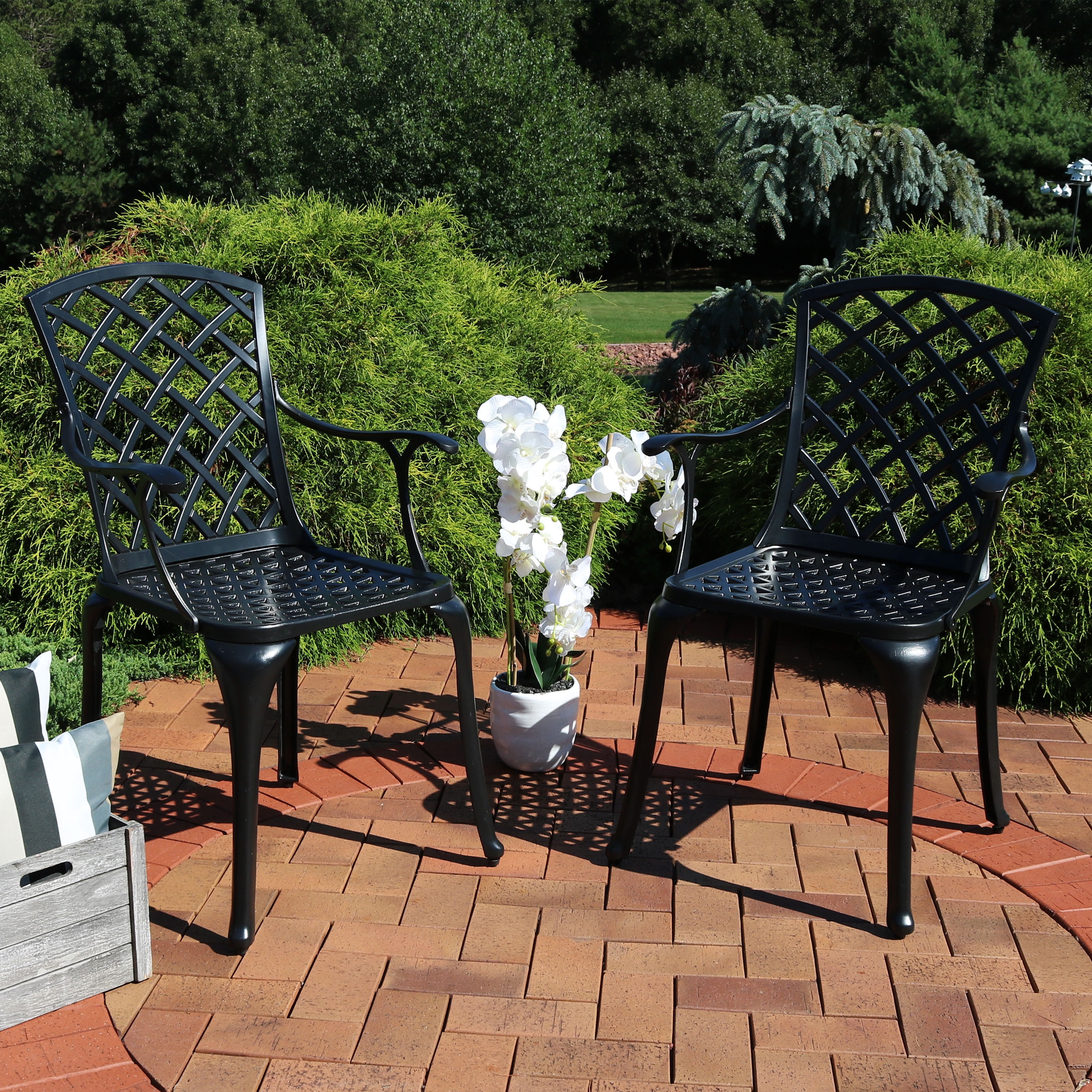 Sunnydaze Outdoor Patio Chairs - Set of 2 - Cast Aluminum with