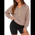thumbnail image 3 of Sudadera con Capucha de Otoño para Mujer, Sudadera Corta de Larga con Media Cremallera, Jersey de Invierno, Ropa de Moda Caqui XL, 3 of 10