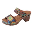 thumbnail image 5 of Rokment Womens Ethnic Retro Platform Slip on Dress Sandals Bohemian Beach Vintage Casual Leather Arch Support Chunky Block High Heels Slides Slippers for Vacation Blue Size 6, 5 of 6