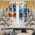 thumbnail image 6 of Christmas Tree Window Tapestry,Rustic Winter Moon Forest Tapestries,Snowman Pine Tree Cabin Wall Hanging for Bedroom Living Room Dorm,50X60Inches, 6 of 7