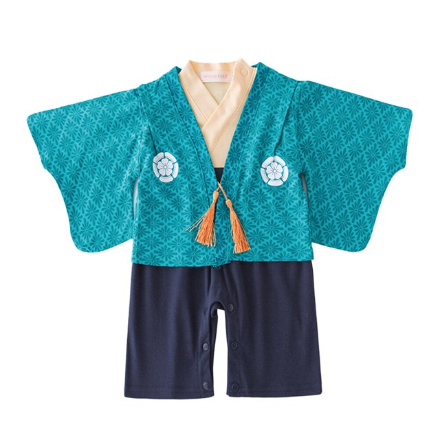 Mono de bebé tipo kimono japonés de manga larga, traje de bebé, mameluco, ropa para niños pequeños con abrigo azul, adecuado para niños de 12 a 18 meses