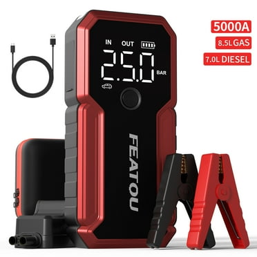FEATOU Car Jump Starter,5000A Peak 12V Battery Jumper Pack for All Gas and Up to 7.0L Diesel Engine,Portable Battery Booster Box with USB Quick Charge and Type C Supersafe