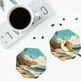 thumbnail image 4 of Disketp Coastal Palm Beach Funny Coasters,4 Pcs Leather Coasters with Holder, Perfect Housewarming Hostess Gifts,Protect Furniture from Water Marks Scratch and Damage-Octagon, 4 of 6