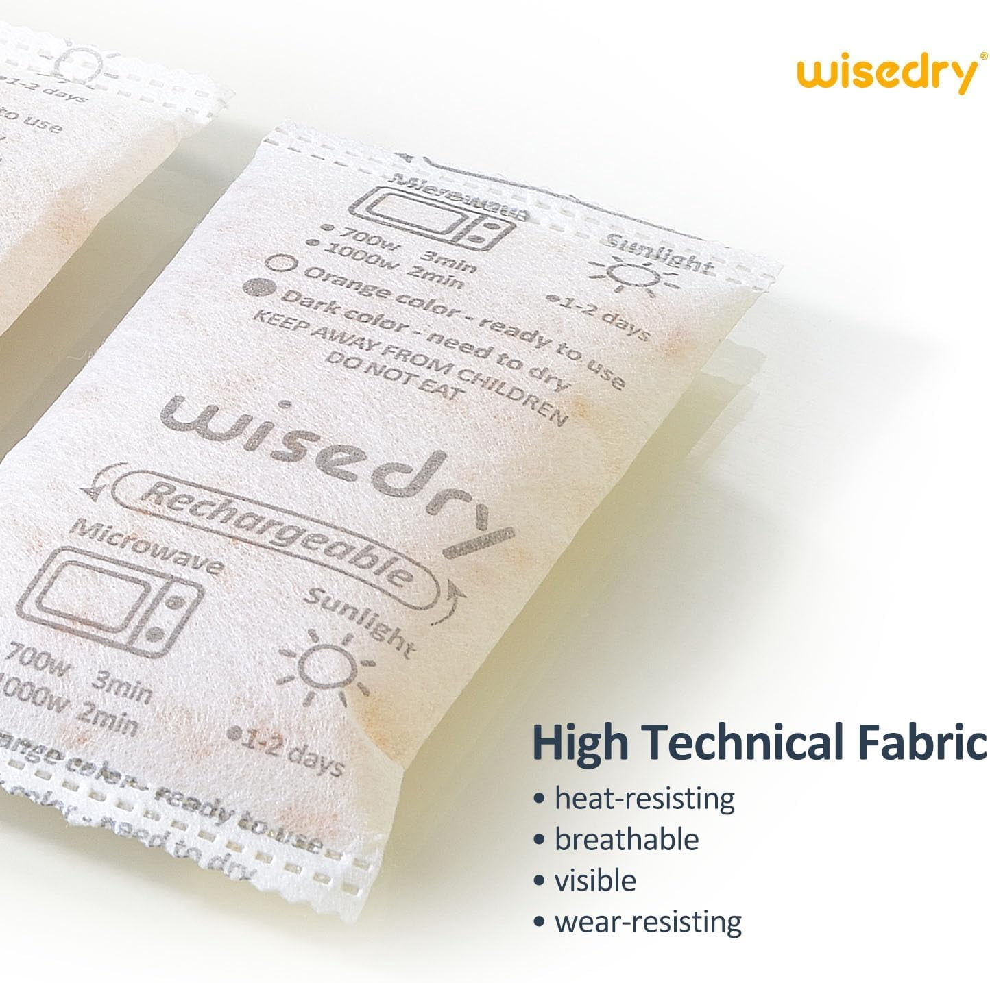 wisedry 50 Gram [10 Packs] Silica Gel Desiccant Packets Microwave Fast Reactivate Moisture Absorbers Bags with Indicating Beads for Closet Gun Safes Bathroom Food Grade