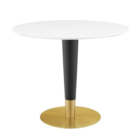 Dining Table, Round, Wood, Metal Steel, Gold White, Modern Contemporary Urban Design, Kitchen Room Cafe Bistro Restaurant Hospitality