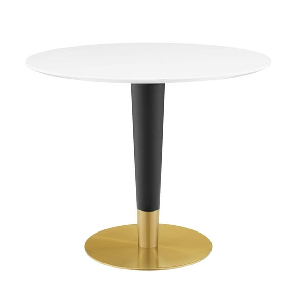 Dining Table, Round, Wood, Metal Steel, Gold White, Modern Contemporary Urban Design, Kitchen Room Cafe Bistro Restaurant Hospitality