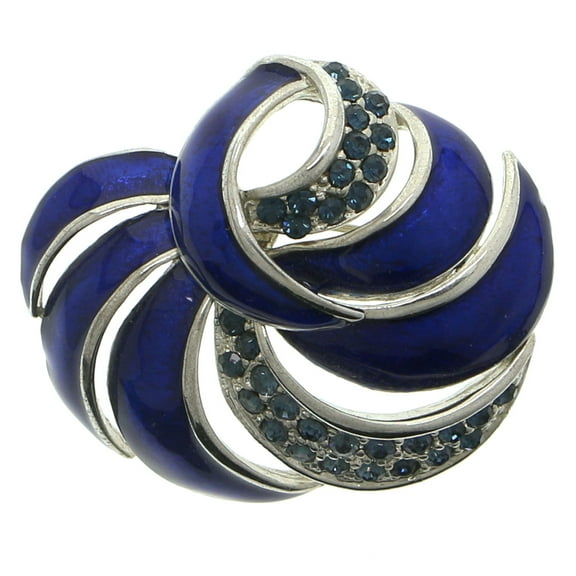 Silver-Tone & Blue Colored Metal Brooch-Pin With Crystal Accents #LQP1211