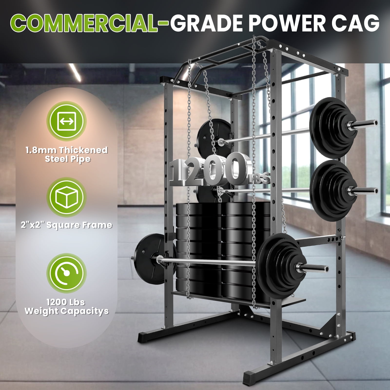 Adjustable Squat Rack, 1200LB All-in-One Squat Rack, 45.6"×44.3"×81.5" Squat Rack Power Cage with J-Hooks for Home Gym Strength Exercises