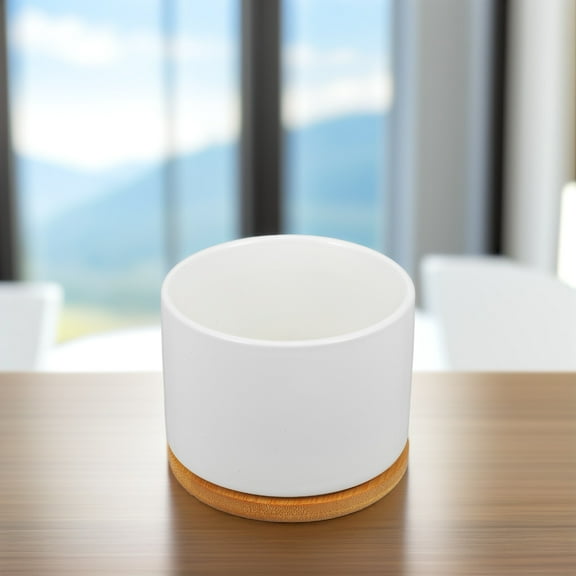 ELAYARD White Round Garden Pot Ceramic Storage Holder, 1 Piece for Outdoor and Indoor Use
