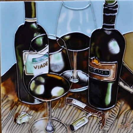 Continental Art Center Wine With Light Blue Background Tile Wall Decor