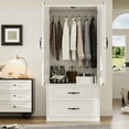 thumbnail image 4 of Lumiinofami 2 Door Wardrobe, Wooden Armoire with Hanging Rod and Drawers for Bedroom, White, 4 of 10