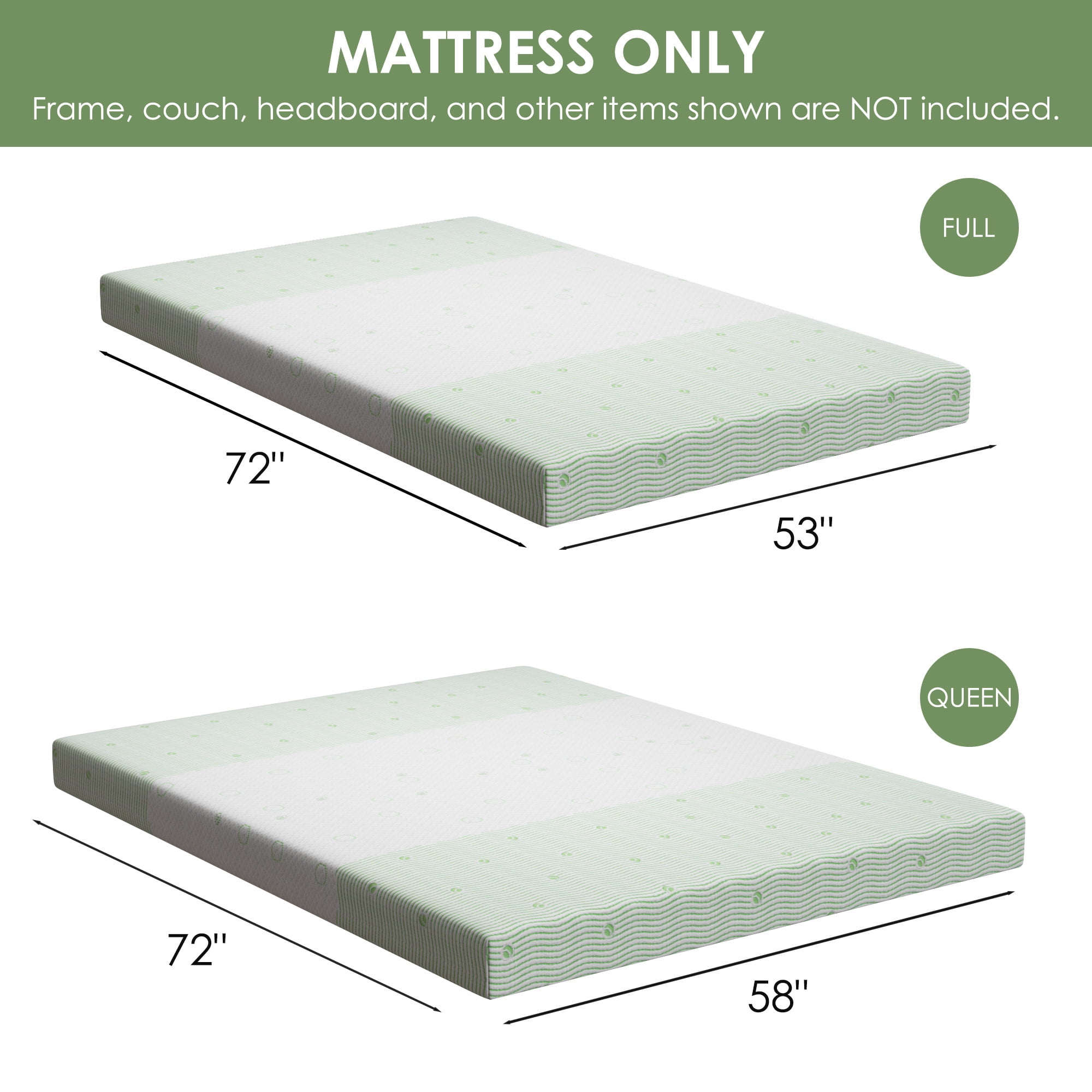 4 Inch Green Tea Gel Memory Foam Mattress, Queen Size, Foldable Replacement Mattress for Pull Out Sofa Bed, RV, Boat, Guest Bed, Removable Washable Cover, CertiPUR-US Certified,(Sofa Not Included)