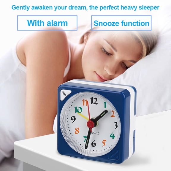 Snooze Alarm Clock Portable Quartz Travel Bedside Desktop Pointer Clock with Loud Warning Sound LED Luminous Point Design Blue Dual Display Style 2.17 x 0.98 x 2.17 inches / 5.5 x 2.5 x 5.5 cm