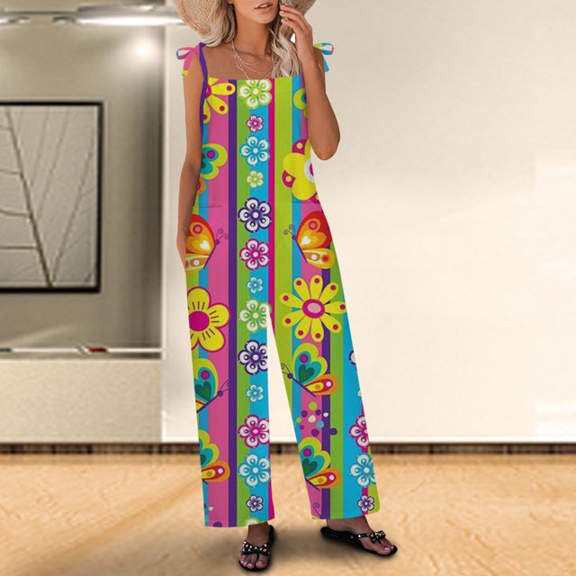 Mefallenssiah Women Ladies Printed Summer Sleeveless Backless Loose Long Playsuits Rompers Jumpsuit