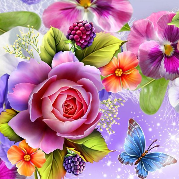 Cuadros Decorativos 5D bricolaje ronda completa taladro diamante pintura punto de cruz bordado (Flower01) Tmvgtek embutido en tela
