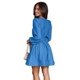 thumbnail image 2 of Xmarks Women Long Sleeve V Neck Dress, Solid Color Mini Cocktail Party Wedding Guest Dress Blue S-XL, 2 of 7