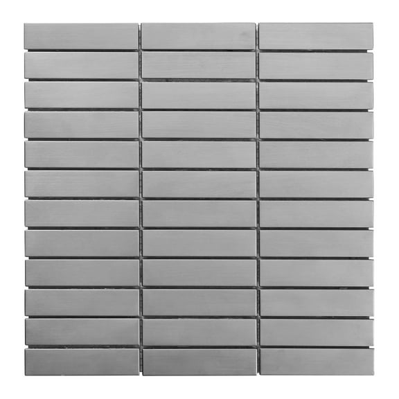 Modket TDH242SS Brushed Nickle Stainless Steel Metallic Stacked Mosaic Tile Kitchen Backsplash