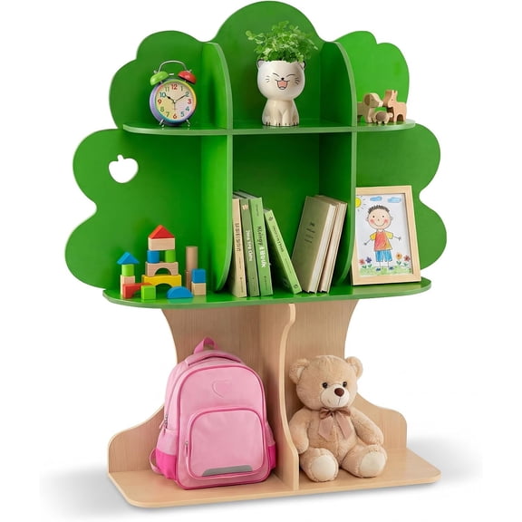OLAKIDS Tree Bookshelf for Kids, 3-Tier Montessori Bookcase, Space-Saving Freestanding Storage Organizer for Books Toys, Wooden Book Shelf for Toddlers 3  Years