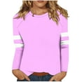 thumbnail image 3 of HVOBTTY Womens Long Sleeve Pullover T Shirt, Fall Tops for Women, Women's Casual Striped Patchwork Raglan Crew Neck Loose T Shirt Purple, M, 3 of 5