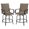thumbnail image 3 of Outdoor Bar Stools Set of 2 w/ Armrests, Bar Height Chairs, Brown, 3 of 11