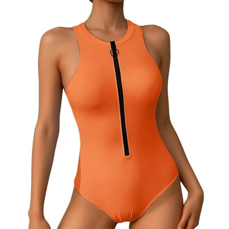 Hwmodou Tummy Control Swimsuits One Piece Women Modest Thong Bikini Bottoms Black 2025 New Floral Ruffled Belly Cover Nylon Bathing Suits Orange