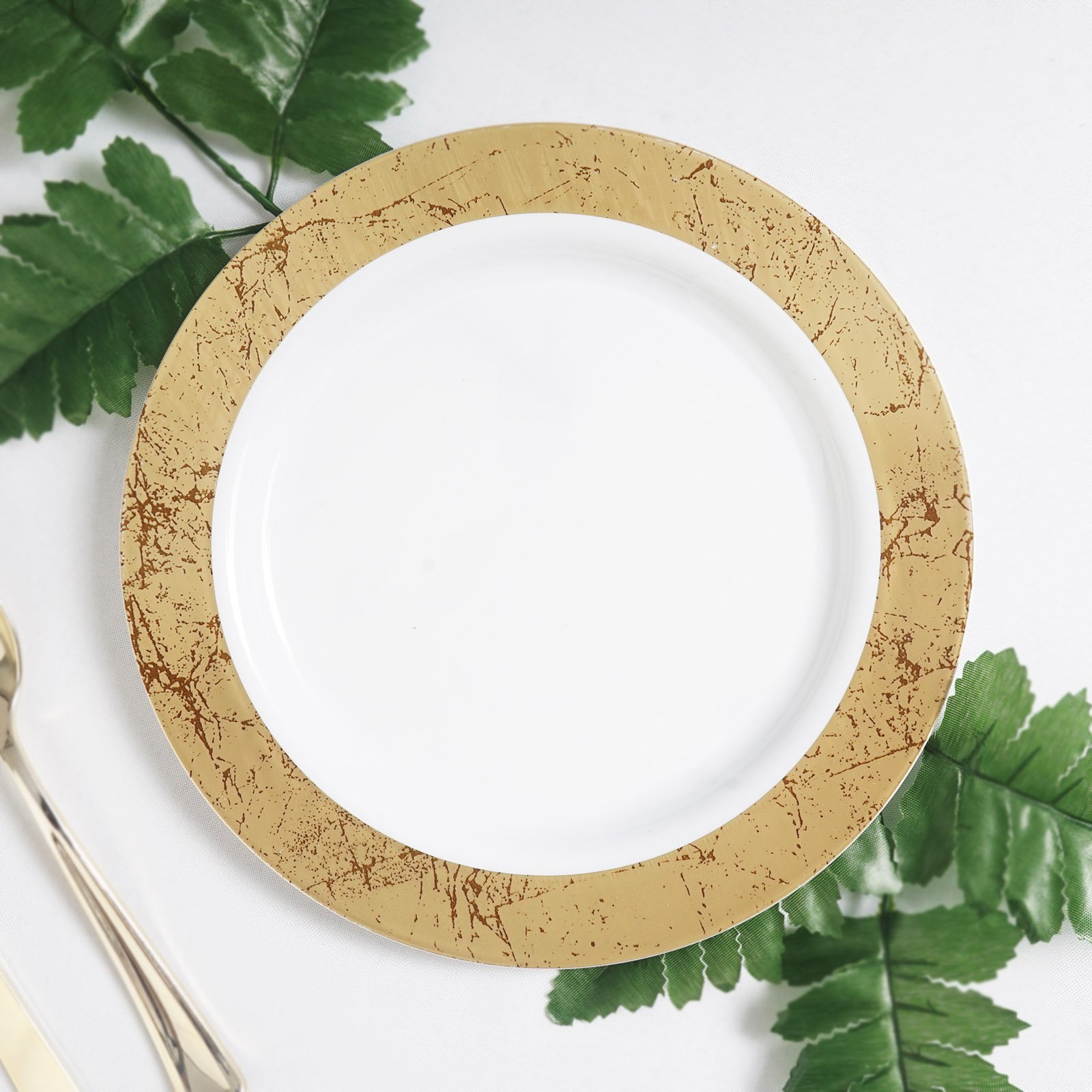 Efavormart 20 Pack 9" White Disposable Round Dessert Salad Plates with Gold Marble Hot Stamped