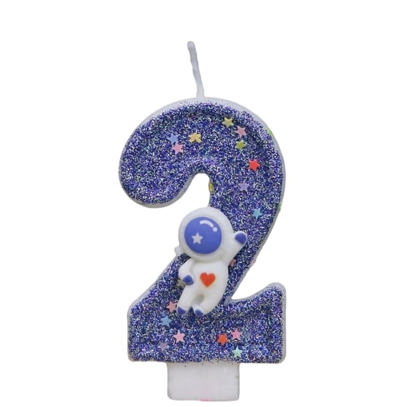 Goleeg Astronaut Number 2 Candle, Outer Space Birthday Decorations Universe Spaceship Rocket Cake Topper, Birthday Decorations for Party Supplies