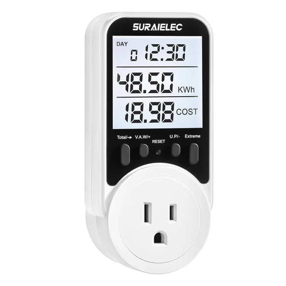 Suraielec Watt Meter, Plug-in Socket Power Meter, 90V-250V Wide Range, Backlit Large Display, Auto