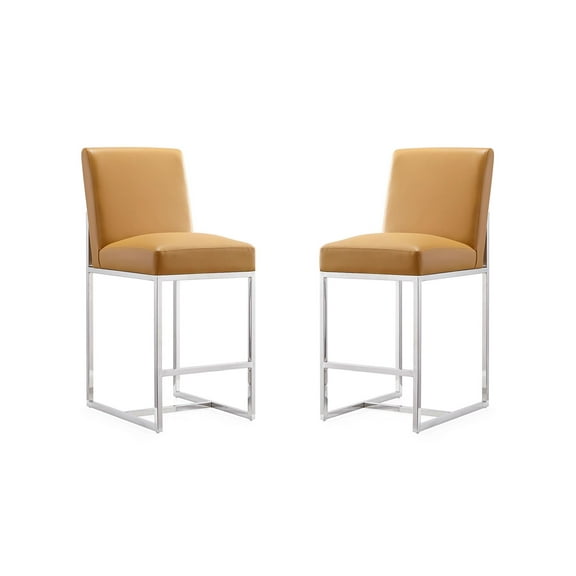 Manhattan Comfort Element 24.8" Faux Leather Counter Stool in Camel (Set of 2)