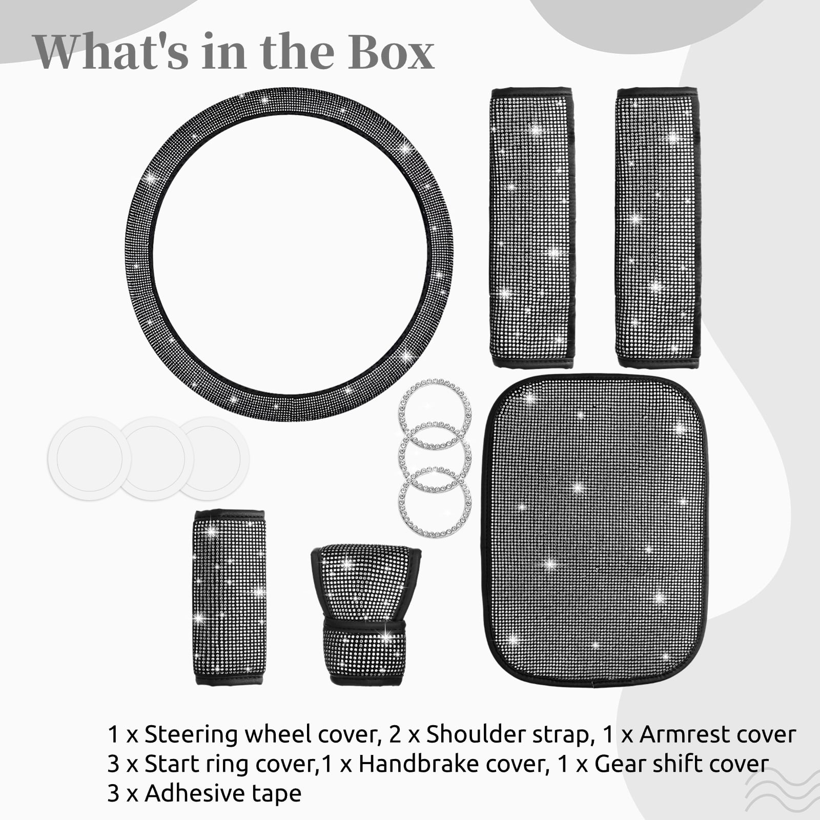 Bling Crystal Diamond Steering Wheel Cover, 9Pcs Shiny Rhinestone Sparkling Car Interior Decorations, Car Accessories for Women Girls, Universal Fit 14-15inch