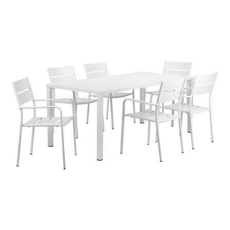 Pemberly Row 7-piece Modern Aluminum Frame Patio Dining Set in White